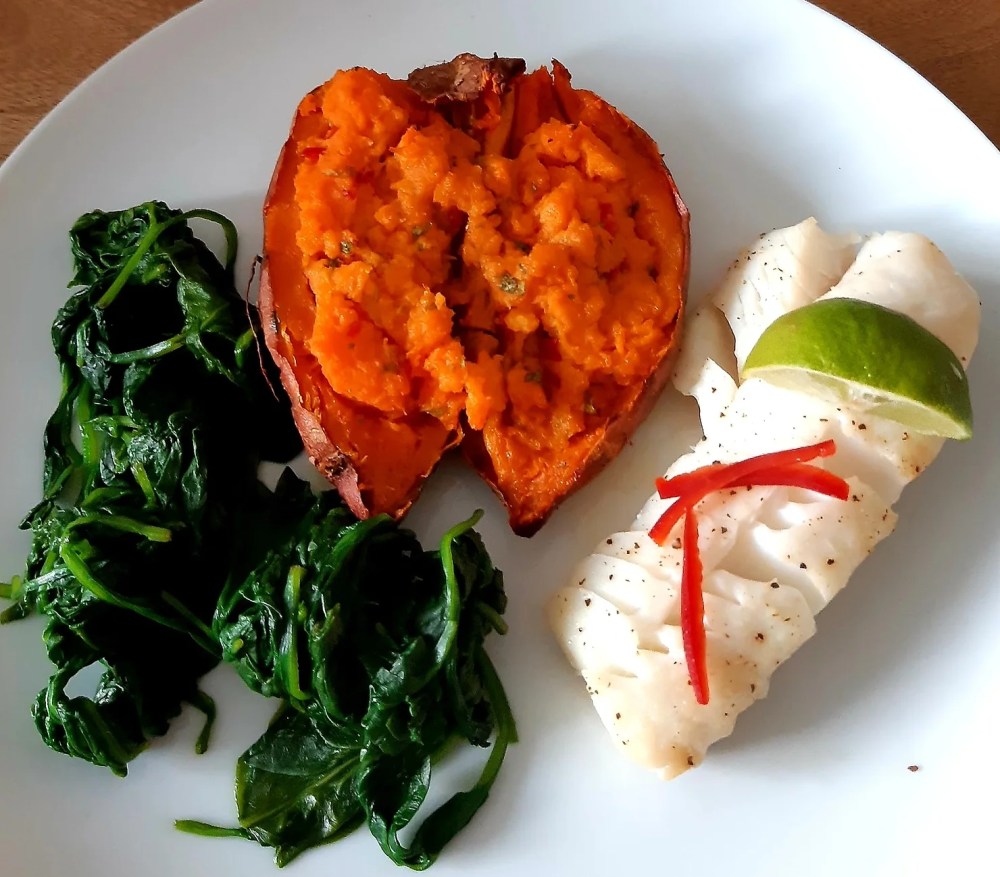 Steamed Chilli & Ginger Cod (paired with stuffed sweet potato)
